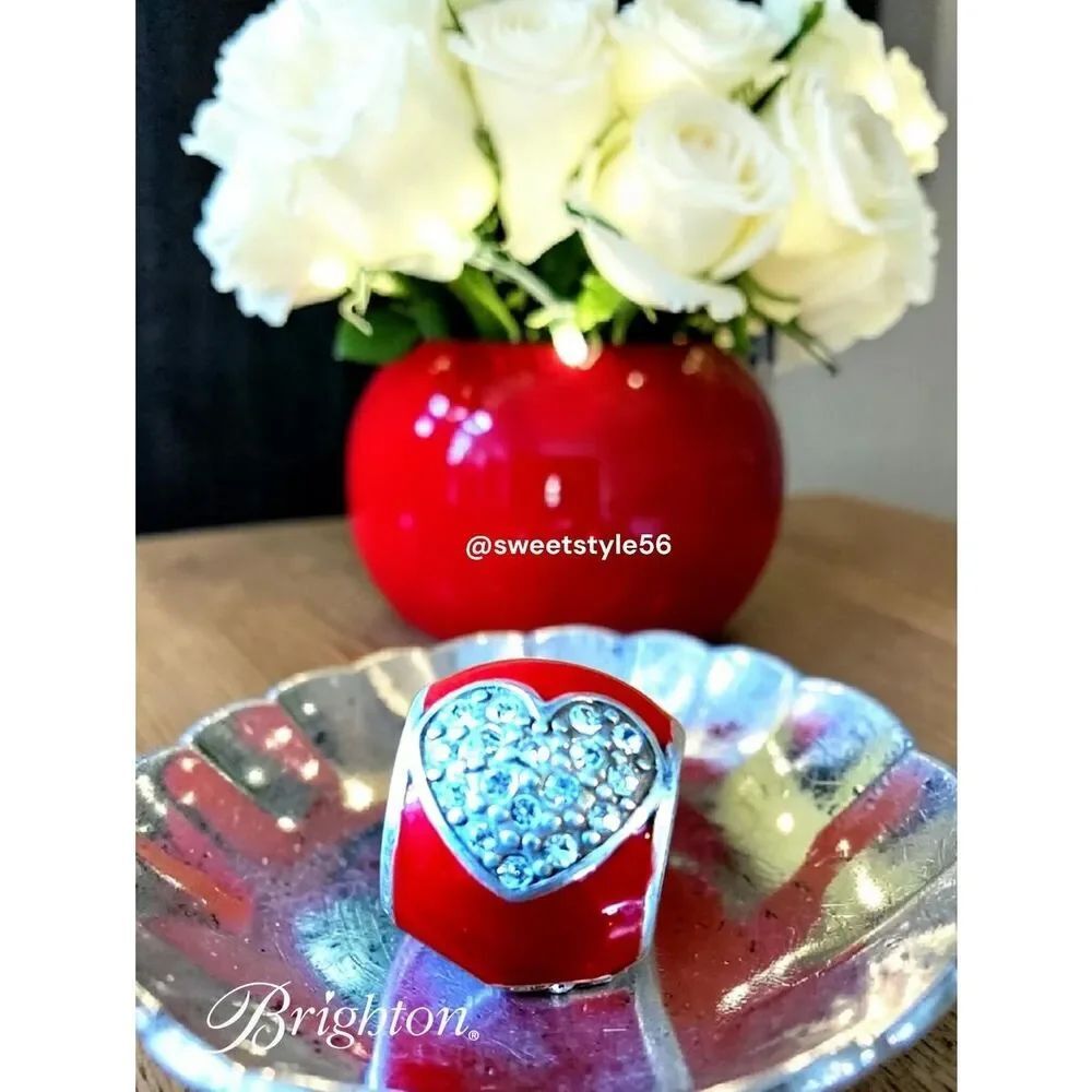 BRIGHTON "Blissful Heart" Red Enamel And Crystal Heart Charm TIMELESS!